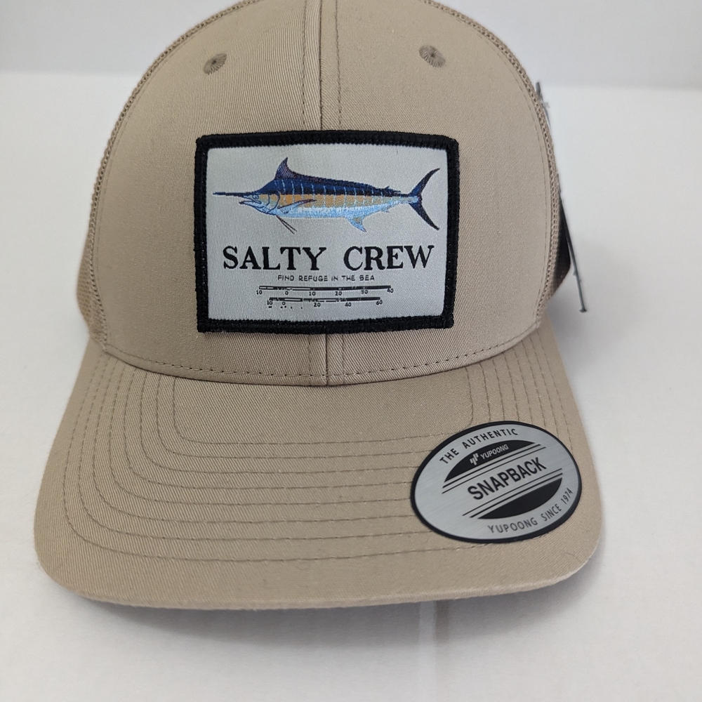 Salty Crew Marlin Mount Trucker Khaki Hat Men's Embroidered Logo Adjustable NWT